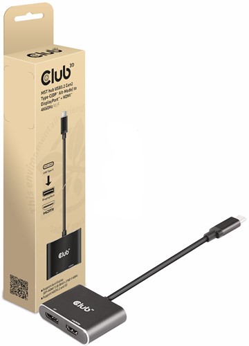 CLUB3D MST hub USB3.2 Gen2 Type-C(DP Alt-Mode) to DisplayPort + HDMI 4K60Hz M/V