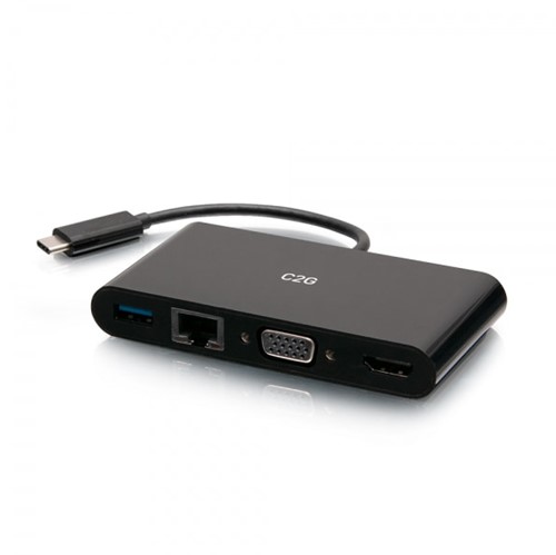 C2G USB-C® naar HDMI®, VGA, USB-A, en RJ45 Multiport Adapter - 4K 30Hz - Zwart