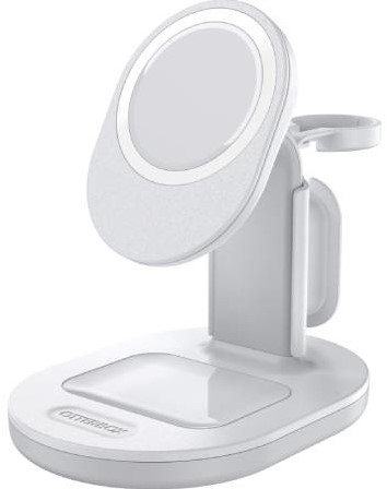 OtterBox Wireless 3-in-1 MagSafe-oplaadstandaard, sterke magnetische uitlijning en bevestiging met MagSafe, gestroomlijnd oplaadstation voor meerdere apparaten voor iPhone, AirPods en Apple Watch, Wit