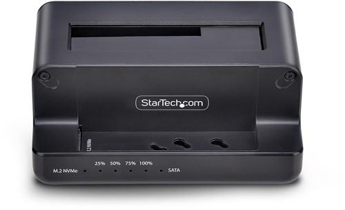 StarTech.com M.2 NVMe naar 2.5"/3.5" SATA Drive Duplicator, Dual Bay Standalone SSD Cloner/Copier en Drive Dock, Bidirectionele NVMe naar SATA / SATA naar NVMe Copier, Tot 27GB/min, SATA III, USB 10Gb-3