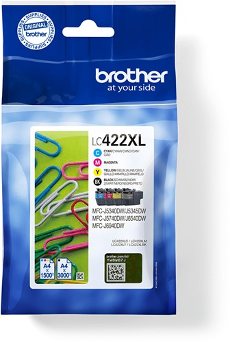 Brother LC-422XLVAL inktcartridge 4 stuk(s) Origineel Zwart, Cyaan, Magenta, Geel