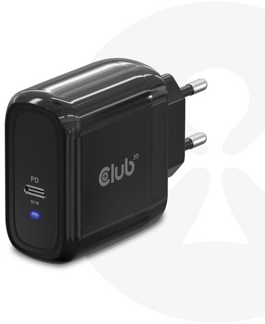 CLUB3D Travel Charger 65W GAN technology, Single port USB Type-C, Power Delivery(PD) 3.0 Support ( geschikt voor Apple macbooks 65W max)