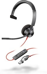 POLY Blackwire 3310 Monaural Microsoft Teams Certified USB-C Headset + USB-C/A adapter