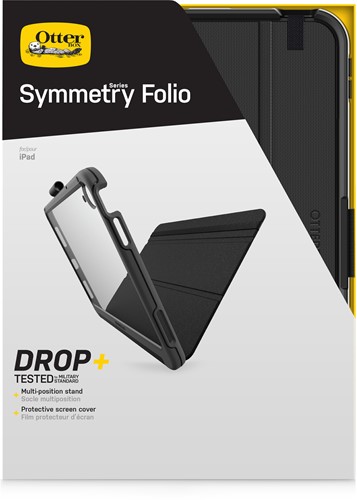 OtterBox Symmetry Folio-hoes voor iPad 10th gen, schokbestendig, valbestendig, dunne beschermende folio-hoes, getest volgens militaire standaard, Zwart