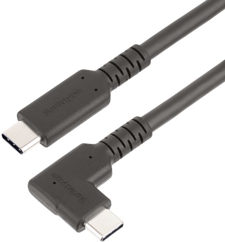 StarTech.com 1m Haakse USB-C Kabel, Rugged, USB 3.2 Gen 2 (10 Gbps), USB C naar C Data transfer Kabel met Rechte Hoek, 4K 60Hz DP Alt Mode, 100W Power Delivery, USB Type-C Kabel