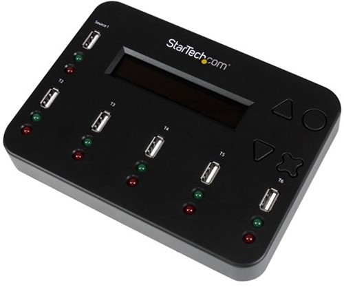 StarTech.com Standalone 1 naar 5 USB Thumb Drive Cloner en Wisser, Multiple USB Flash Drive Kloner,System/File/Whole-Drive Copy aan 1.5 GB/min, Single en 3-Pass Erase, LCD Display