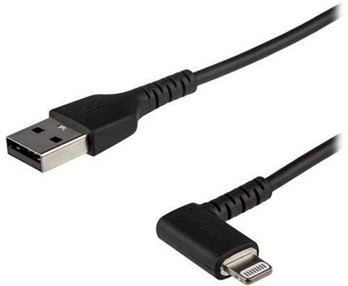StarTech.com Premium USB-A naar Lightning Kabel 1m Zwart - Robuuste 90° haakse USB Type A naar Lightning Charge & Sync Oplaadkabel met Aramide Vezels - Apple MFi Gecertificeerd - iPhone