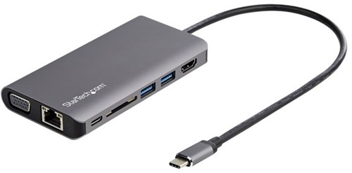 StarTech.com USB-C Multiport Adapter - USB-C Travel Dock met 4K HDMI of 1080p VGA - 3x USB 3.0 Hub, SD, GbE, Audio, 100W PD Pass-Through - Mini Docking Station voor Laptop/Tablet