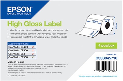 Epson - gesneden etiketten met kleur - hoogglans - 1570 etiket(ten) - 102 x 76 mm