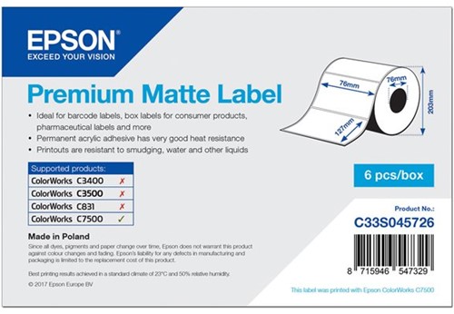 Epson Premium Matte Label - Die-cut Roll: 76mm x 127mm, 960 labels