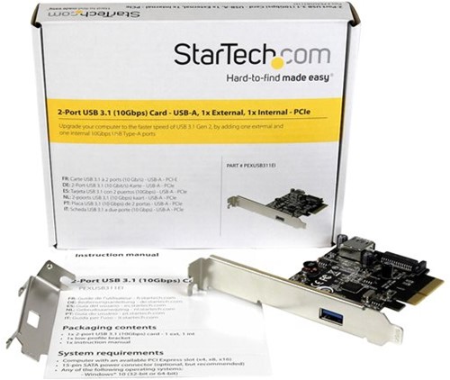 StarTech.com 2-Poorts USB 3.1 (10Gbps) kaart- USB-A, 1x externe, 1x interne PCIe