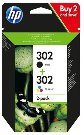 HP 302 originele zwarte/drie-kleuren inktcartridges, 2-pack