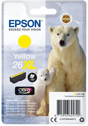 Epson Polar bear Singlepack Yellow 26XL Claria Premium Ink