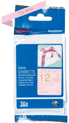 Brother TZE-RE34 labelprinter-tape Goud op roze