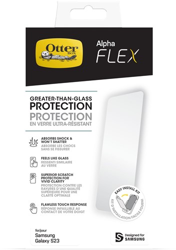 OtterBox Alpha Flex-screenprotector voor Galaxy S23, ultrasterke bescherming tegen scheuren en schilfers, breukvast, antimicrobiële bescherming