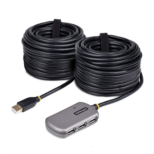 StarTech.com USB Extender Hub, 24m USB 2.0 Verlengkabel met 4-Port USB-A Hub, Actieve/Bus Powered USB Verlenger/Repeater Kabel, Inclusief Optionele 10W Power Supply, 480Mbps, ESD Bescherming