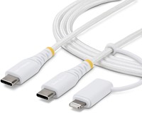 StarTech.com 2m 2-in-1 Robuuste USB-C Oplaadkabel met Lightning Adapter, 30W/60W, Apple MFi Gecertificeerd, Gevlochten USB C Laadkabel voor iPhone/iPad/Android