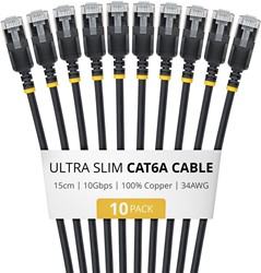 StarTech Cat6A Zwart 10-Pack Snagless FTP Ultra Dunne RJ45 Netwerk Patchkabe