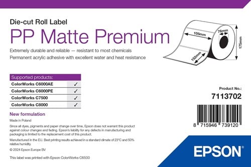 Epson 7113702 printeretiket Wit Zelfklevend printerlabel