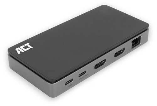 ACT USB-C 4K MST dockingstation voor 2 HDMI-monitoren, Ethernet, USB-C, 3x USB-A, PD passthrough en 1 meter lange afneembare USB-C-kabel