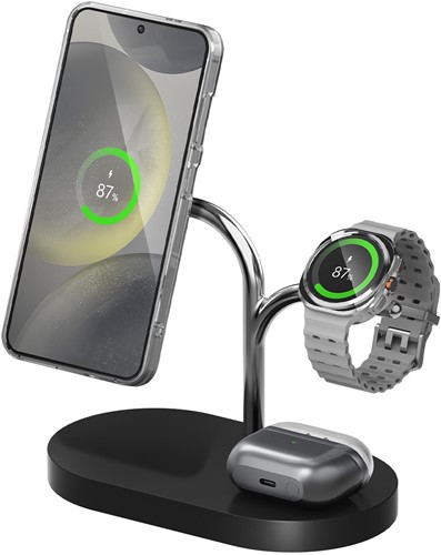 Samsung GP-PWU024WIABW oplader voor mobiele apparatuur Headset, Smartphone, Smartwatch Zwart, Zilver USB Draadloos opladen Binnen