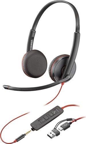 POLY Blackwire 3225 Stereo USB-C Headset + 3,5 mm plug + USB-C/A adapter