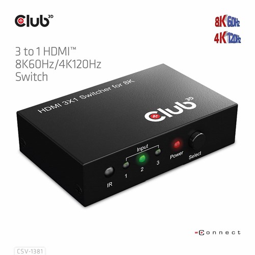 CLUB3D 3 to 1 HDMI™ 8K60Hz/4K120Hz Switch-2