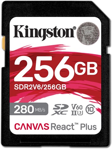 Kingston Technology 256GB Canvas React Plus SDXC UHS-II 280R/150W U3 V60 voor Full HD/4K