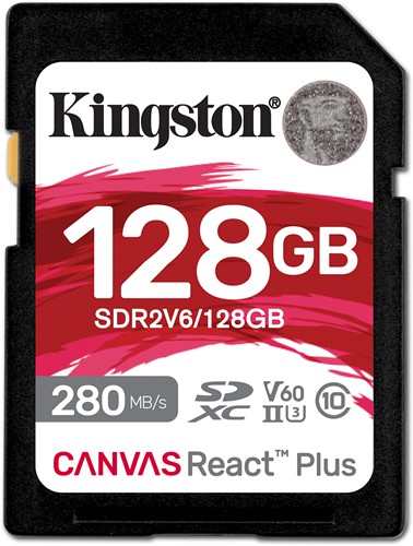 Kingston Technology 128GB Canvas React Plus SDXC UHS-II 280R/100W U3 V60 voor Full HD/4K