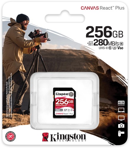 Kingston Technology 256GB Canvas React Plus SDXC UHS-II 280R/150W U3 V60 voor Full HD/4K-3