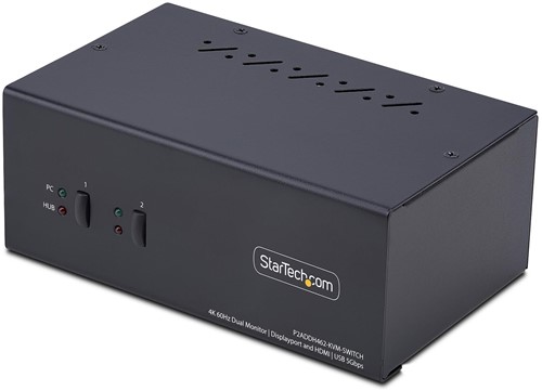 StarTech.com 2-Port Dual-Monitor DisplayPort en HDMI KVM Switch, 4K 60Hz, 1x HDMI & 1x DP Monitor, 2-Port USB Hub, 5Gbps, 2x USB HID Ports, TAA Compliant