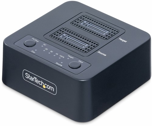 StarTech.com 1:1 M.2 NVMe Drive Duplicator, Standalone M.2 SSD Cloner/Copier tot 90GBpm, USB 3.2 20Gbps Dual-Bay M.2 Drive Dock, Inclusief USB-C/A Kabels