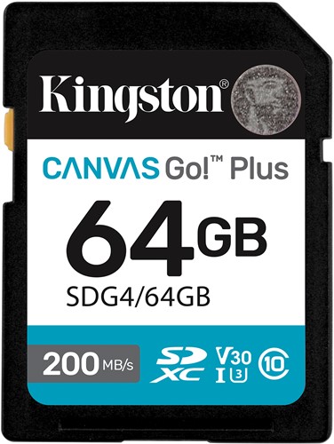 Kingston Technology 64GB SDXC Canvas Go Plus Gen4 200MB/s C10 UHS-I U3 V30