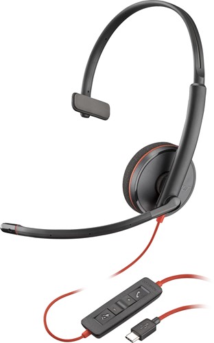 POLY Blackwire 3210 Monaural USB-C Headset + USB-C/A adapter
