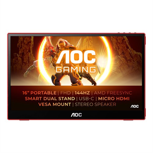 AOC 16G3 computer monitor 39,6 cm (15.6") 1920 x 1080 Pixels Zwart, Rood