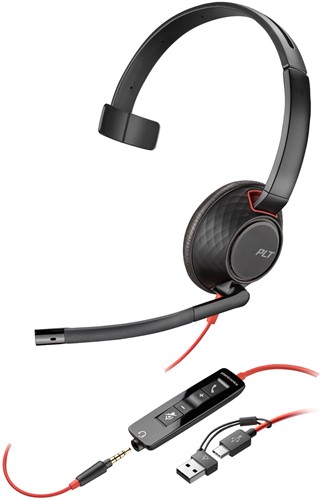 POLY Blackwire 5210 mono USB-C-headset + 3,5 mm stekker + USB-C/A-adapter (bulk)