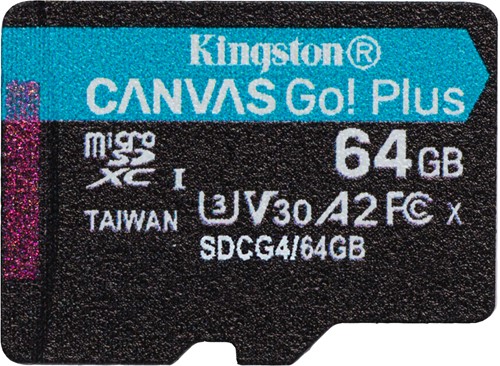 Kingston Technology 64GB microSDXC Canvas Go! Plus Gen4 200R A2 U3 enkel pakket zonder adapter