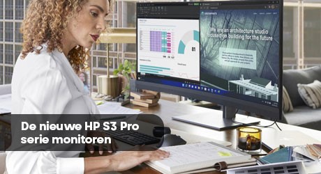 De nieuwe HP S3 Pro serie monitoren als opvolger van de HP P-serie niet in hoogte verstelbare monitor modellen.